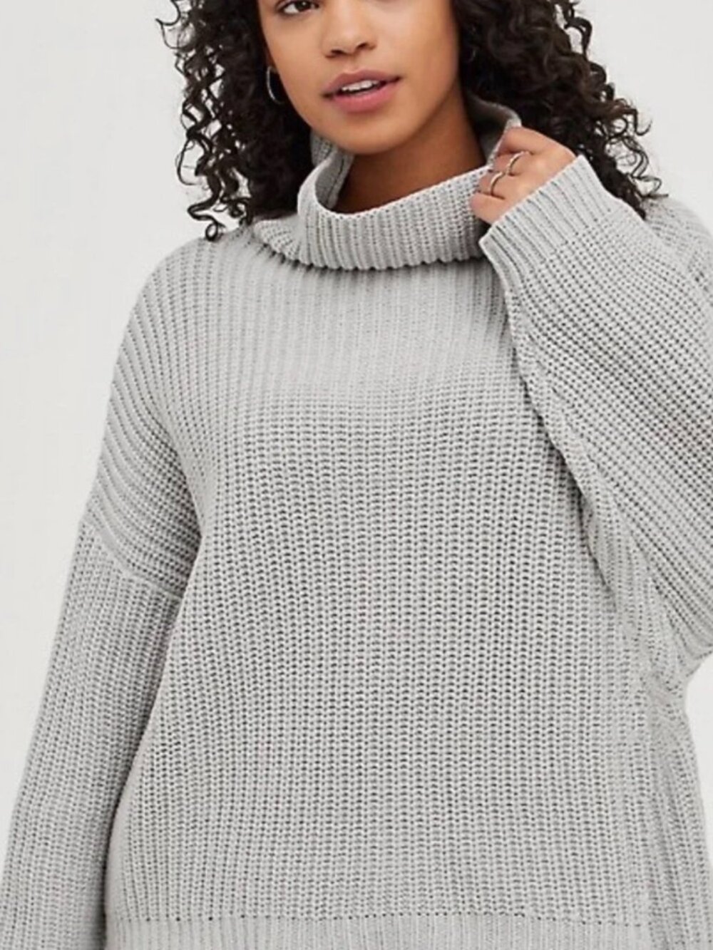 Torrid Gray Pullover Drop Shoulder Turtleneck Sweater 3/4